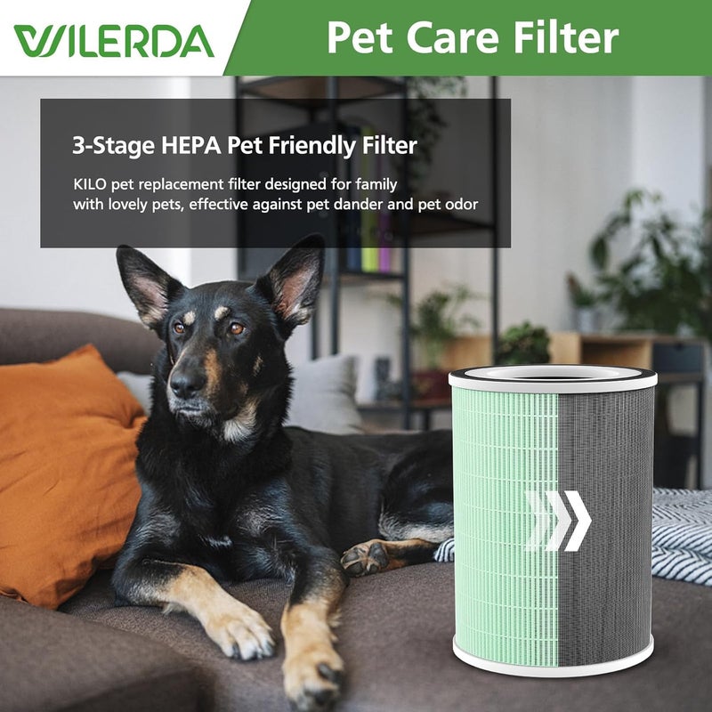 WILERDA 2 Pack HEPA KILO Pet Filter, Compatible with Afloia KILO, KILOPLUS, KILOPRO, MIRO,MIRO PRO and MORENTO MR-Kilo, Kalo Air Pur ifier, 360° 4-Stage Filtration, Green - Image 4
